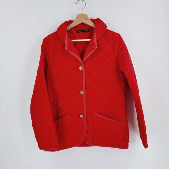 Mackintosh Scotland Red Quilted Jacket Size M Button Front Classic Holiday Coat - Picture 1 of 8